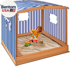 58X48In Wood Sandbox with Detachable Uv-Blocking Canopy  Ventilation Windows, S