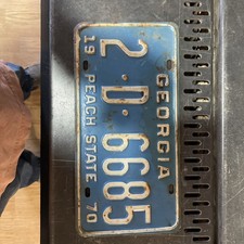 Georgia 1970 DEKALB COUNTY License Plate # 2-D-6685