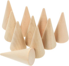 10PCS Natural Wood Cone Ring Holder, Unpainted Wooden Cone Vertical Shaped Decor