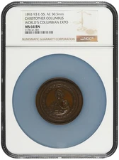 1892-93 CHICAGO WORLD'S COLUMBIAN EXPO COLUMBUS Medal-NGC MS-64 BN, E-55