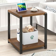 Foluban Modern End Table Square Side Table Storage Shelf For Living Room Rustic