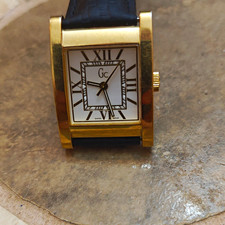 GC Guess Collection Swiss Made Quartz 50m WR Gold Rectangle White Dial Black