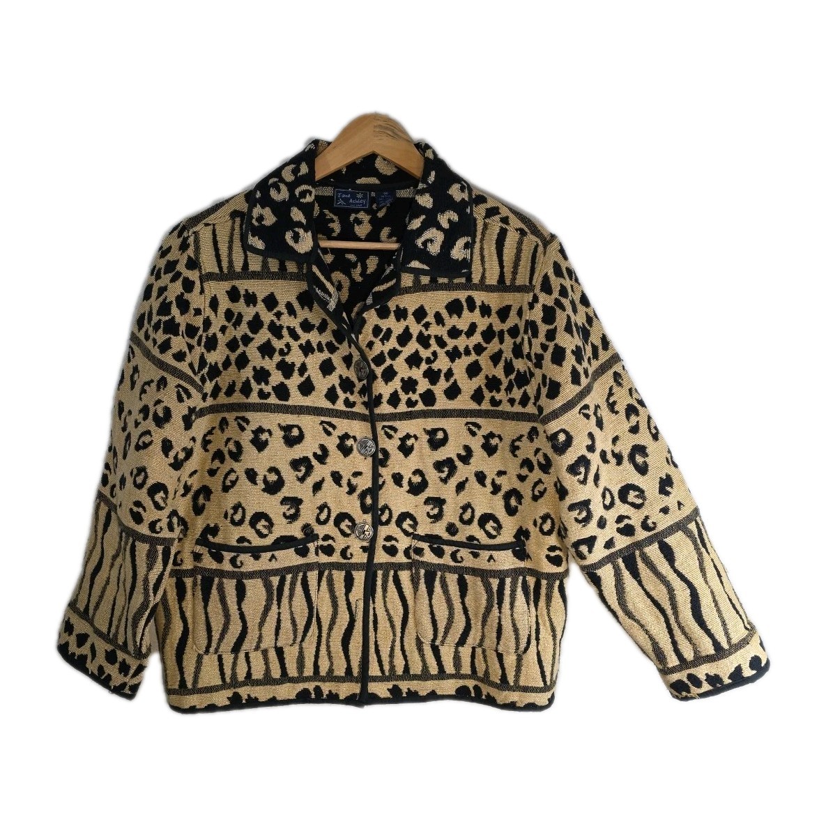 Jane Ashley Leopard Zebra Animal Print Tan Black Tapestry Jacket Medium Oversize