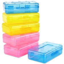 Plastic Pencil Case Box 6 Pack, Colored Large Craft Storage Bulk, Plastic Con...