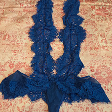 Women s Blue Floral Sheer Semi-Transparent One-Piece Bodysuit Teddy, One Size G5