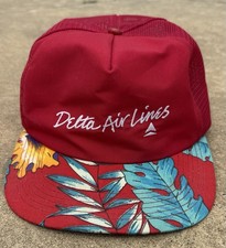 Vintage Delta Air Lines Hat Cap Hawaiian Style Snapback Mesh Back Made In USA