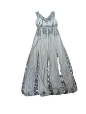 Lace & Beads Sequin Maxi Dress M Nude Silver Beaded Sleeveless Gown Evening