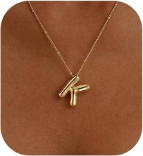 Bubble Gold Letter Necklace for Women, 14k Plated Balloon Initial