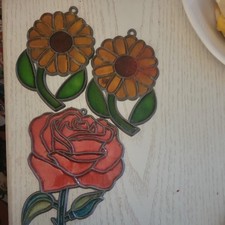 3 attrape-soleil acrylique ROSE DAISY. Fleur ancienne