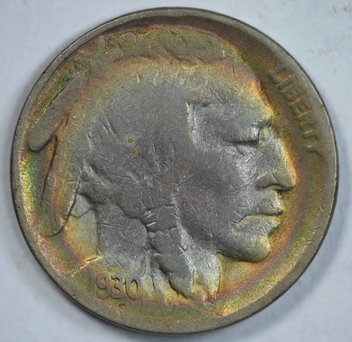 1930-S Buffalo Nickel 5c G/VG Cleaned TONED TONING! Good / Very Good