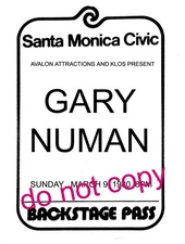 Gary Niman + Nash The Slash backstage pass Santa Monica Civic Auditorium 3/9/80