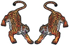 Large Pair of Embroidered Tiger Patch Left and Right Wax Backing 7" X 5 1/2"