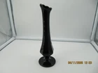 Vintage Fenton Black Glass Pedestal Swung Thumbprint Vase MCM Petite 7 1/4”