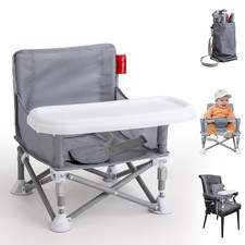 Portable Booster Seat, Foldable Baby High Chair with Removable Tray, Safety Harn