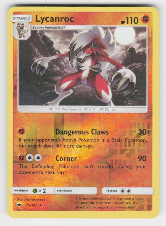 SM - Burning Shadows #75/147 Lycanroc (75) Reverse Holo