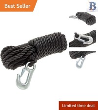 Polypropylene Winch Rope 3/8-Inch x 20-Feet with Steel Hook - 1200 lbs Capacity