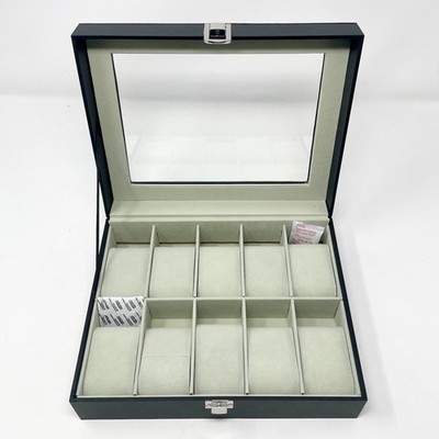 Songmics 12 Slots Black Watch Case / Organizer  Glass Cover Removable Pillows
