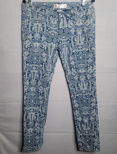 Secretly Evil Jeans Juniors size 11 Paisley Print Rhinestone Embellished Stretch