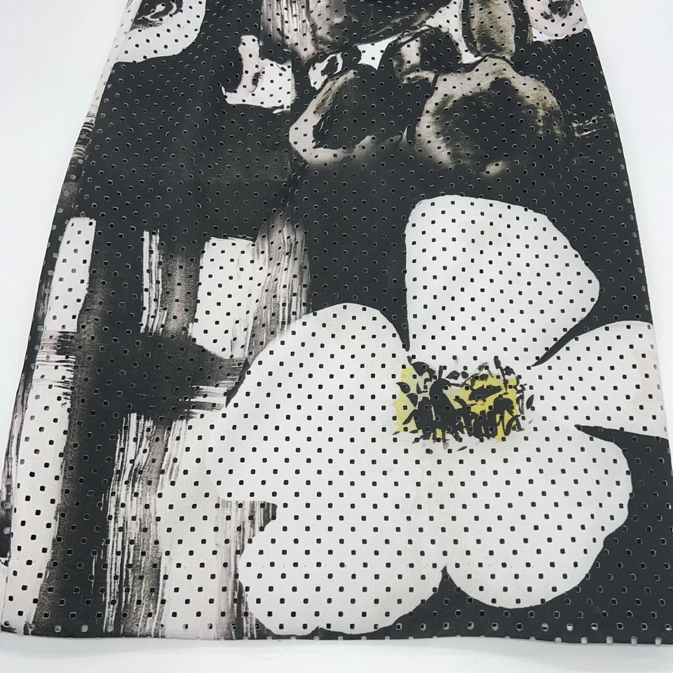 Trina Turk Dress Floral Black White V Neck Sleeveless Mini Perforated Size 6 - Image 2 of 4