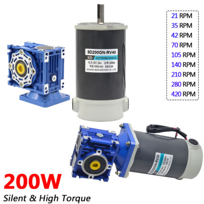200W DC 12V/24V Gearmotor Worm Gear Reducer Gearbox Motor 21-420 RPM NMRV30/RV40