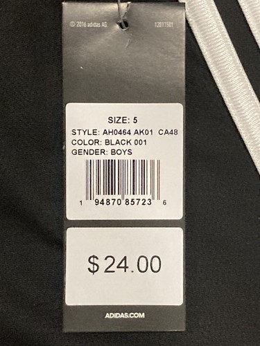 NWT $24: Adidas Boys Size 5 Black 3-stripe Athletic Basketball Running Shorts - Picture 4 of 4