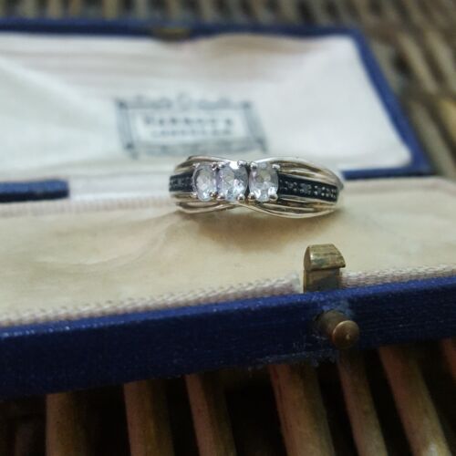 925 Sterling Silver Ring, Natural Aquamarine And Blue Diamond, Size P.5 US 7.75 - Picture 4 of 7
