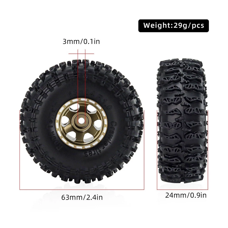 4Pcs 1.0 inch Beadlock Wheels and Tires Set for 1/24 SCX24 AX24 FCX24 1/18 TRX4M - Image 3 of 4