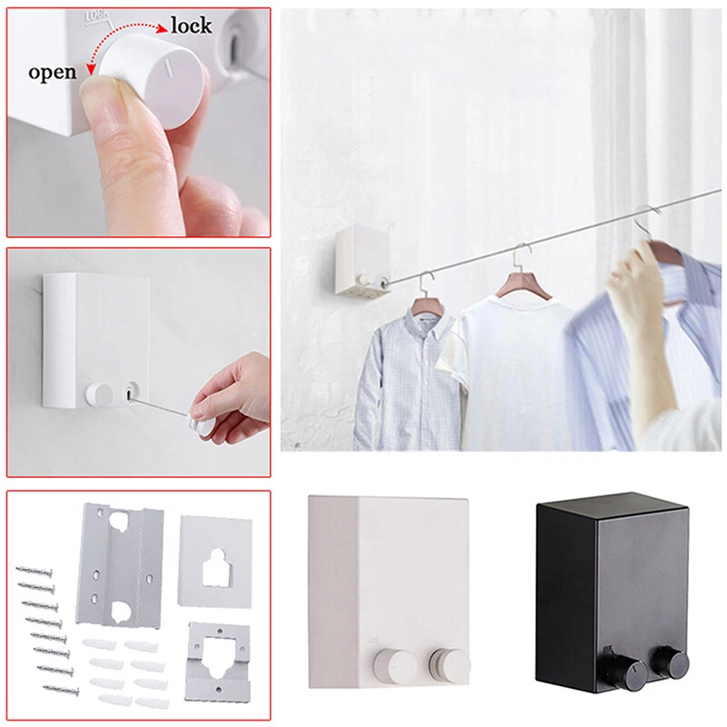 Retractable Wall Mounted Invisible Washing Clothes Line Dry Rack Laundry  Indoor