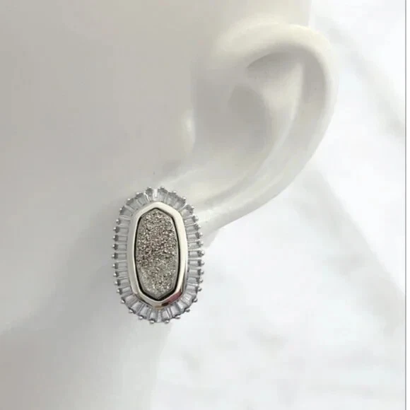 Kendra Scott Baguette Ellie Drusy Stud Earrings in Silver. Retail $98 - Image 4 of 4