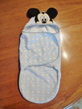 Mickey Mouse Towel 25" Hooded 3-D Ears Infant Bath Wrap Disney Baby Blue White