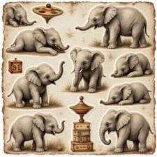 Cardstock Die Cut Embellishments Elephants 12 Cut Outs 3.5 Inch
