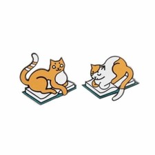 Curl Up with a Book Cats Enamel Lapel Pins Out Of Print Pair Set Meow Charm New