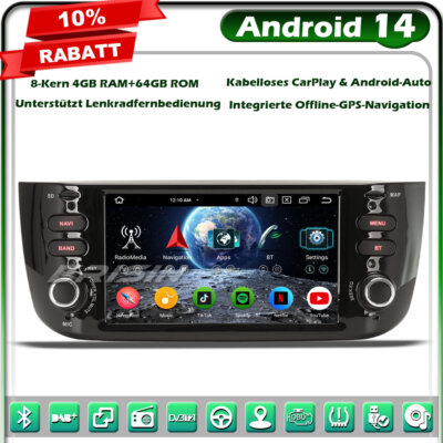 8-Kern 64GB Android 14 Autoradio GPS Navi DAB+4G CarPlay Fiat Grande Punto Linea