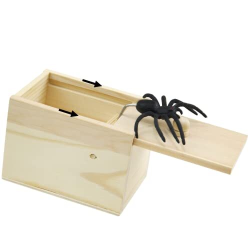 Caja de bromas de araña de Halloween de regalo hecha a mano caja sorpresa de madera para niños niñas, - Imagen 2 de 8