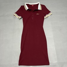 GUESS Women Adelaide Ribbed Red Polo Preppy Academia Y2K Dress Tunic Top-M-7992