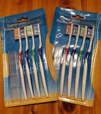 2 Luminant 4 Pack Soft Nylon Bristle Multi-Colored Toothbrushes W) Travel Caps