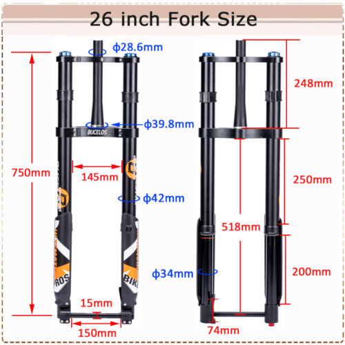 BUCKLOS PROS26 Air Fork 26*5.0" Disc 15*150mm MTB Beach Bike Suspension Fat Fork - Picture 4 of 12