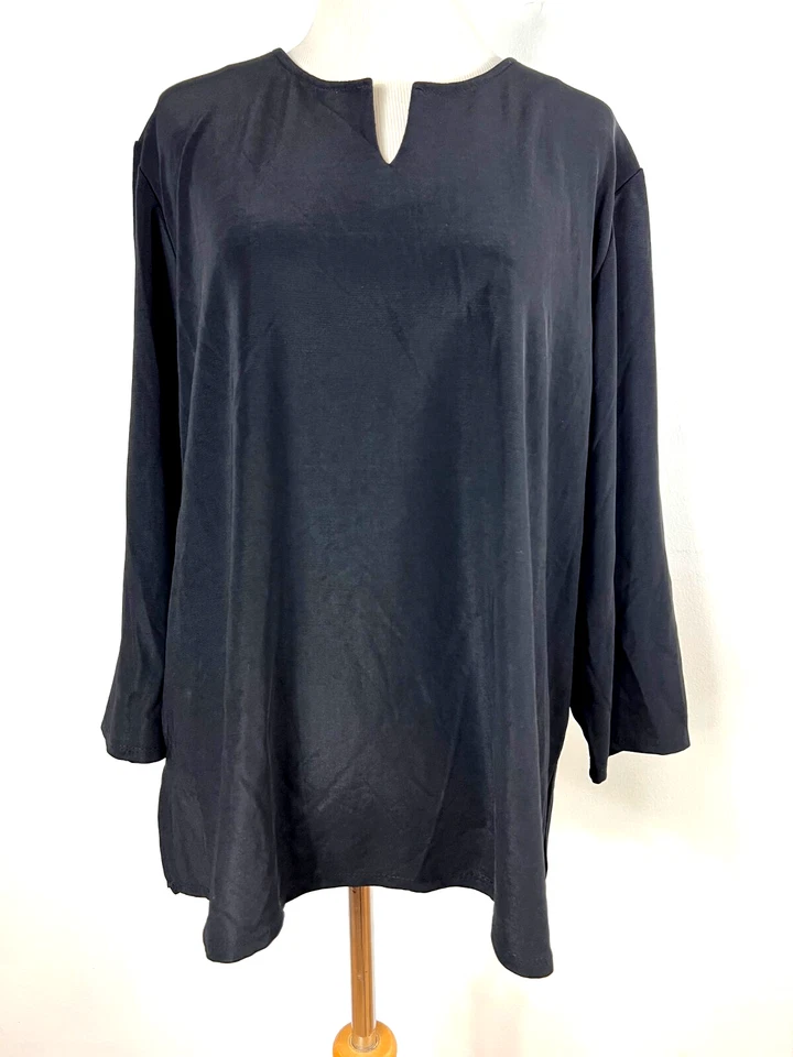 Camisa Susan Graver XL Top Negra Cuello en V Viaje Elastizada Manga Larga Túnica Mujer L1 Foto 2 de 4