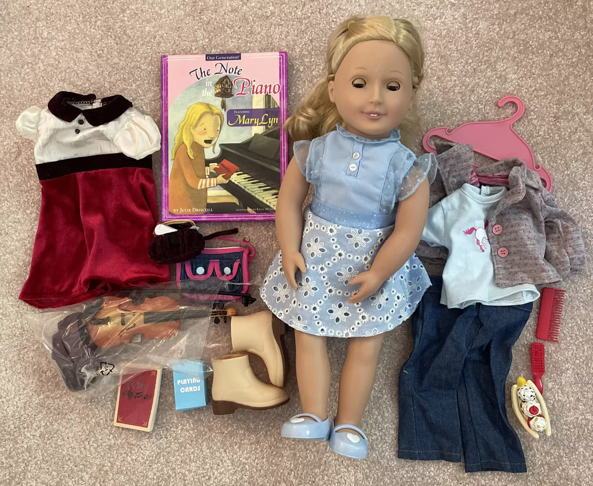 Our Generation Doll Lot Blonde Mary Lyn Doll, Clothes, Book