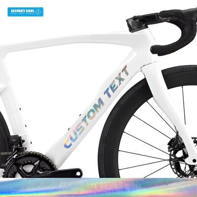 x2 Fahrrad Namen Aufkleber individuell personalisiert Text Fahrradrahmen BMX Regenbogen Effekt