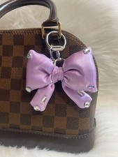 Bow Plush Keychain Cute Pom Pom Keyring Key Chain Bag Charm Bling Purple New