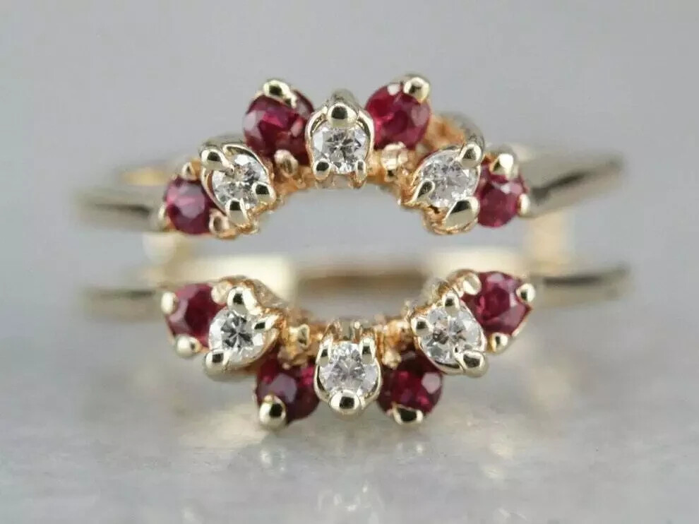 1Ct Lab Created Diamond Ruby Enhancer Wrap Wedding Ring 14k Yellow