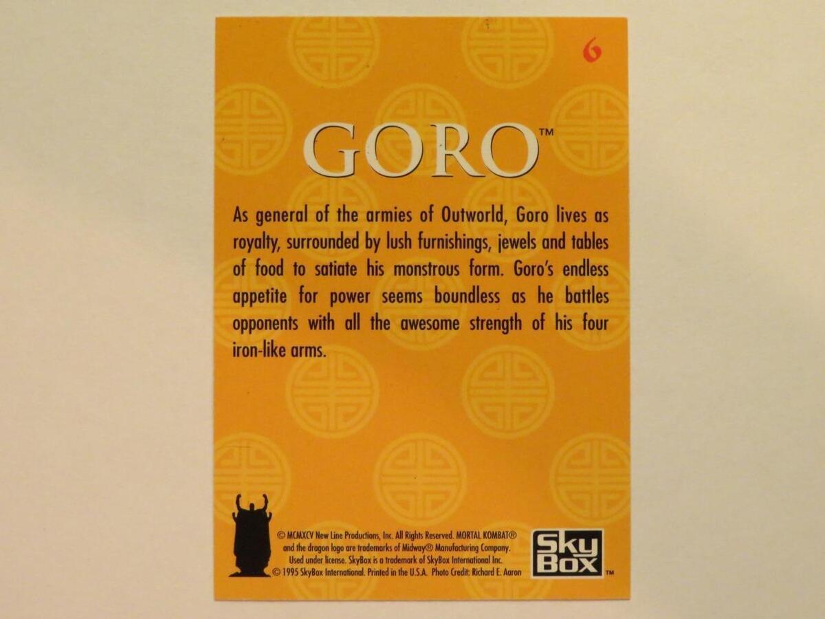 1995 Skybox Mortal Kombat Movie Goro Base Trading Card #6 NM 1995 Skybox Mortal Kombat Movie Goro Base Trading Card #6 NM