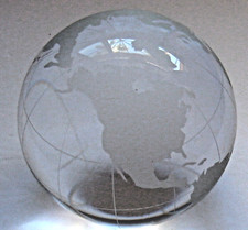 Globe Paperweight 3" Crystal Orb World Map Clear Frosted Latitude Longitude