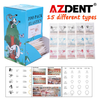 AZDENT Dental Orthodontic Elastics 5000pcs,Force 3.5 OZ,5/16'' Zoo Pack Bands