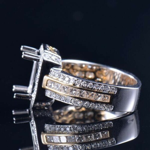 Vinatge Emerald Cut 9×7mm Natural Diamond Euro Style Ring Semi Mounting 14K Gold - Picture 6 of 8