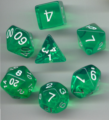 NEW RPG Dice Set of 7 - Translucent Light Green D4 D6 D8 D10 D12 D20 D00-90