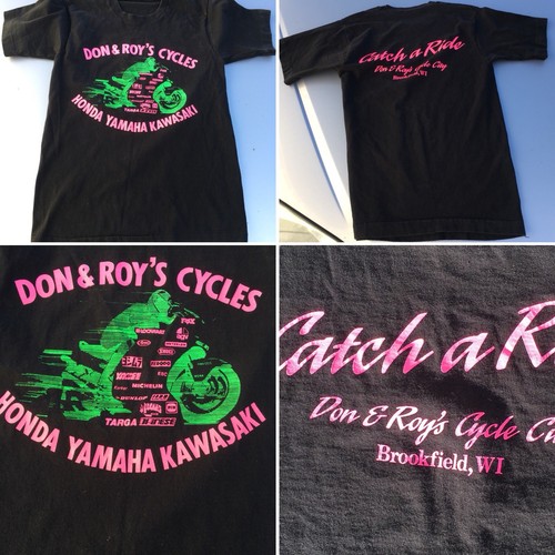Vintage Don & Roys Cycles WI T-Shirt Neon Graphic T-Shirt Honda Yamaha Kawasaki - Picture 4 of 12