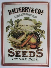 Vintage Repro Tin Sign D.M.F. Ferry Co. Premium Cabbage Turnips Vegetable Seeds