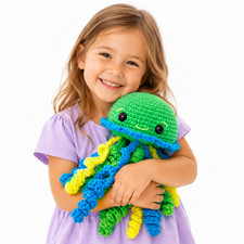 Jellyfish Stuffed Animal Plush Soft Toy Handmade Crochet Bright Green Blue 3 